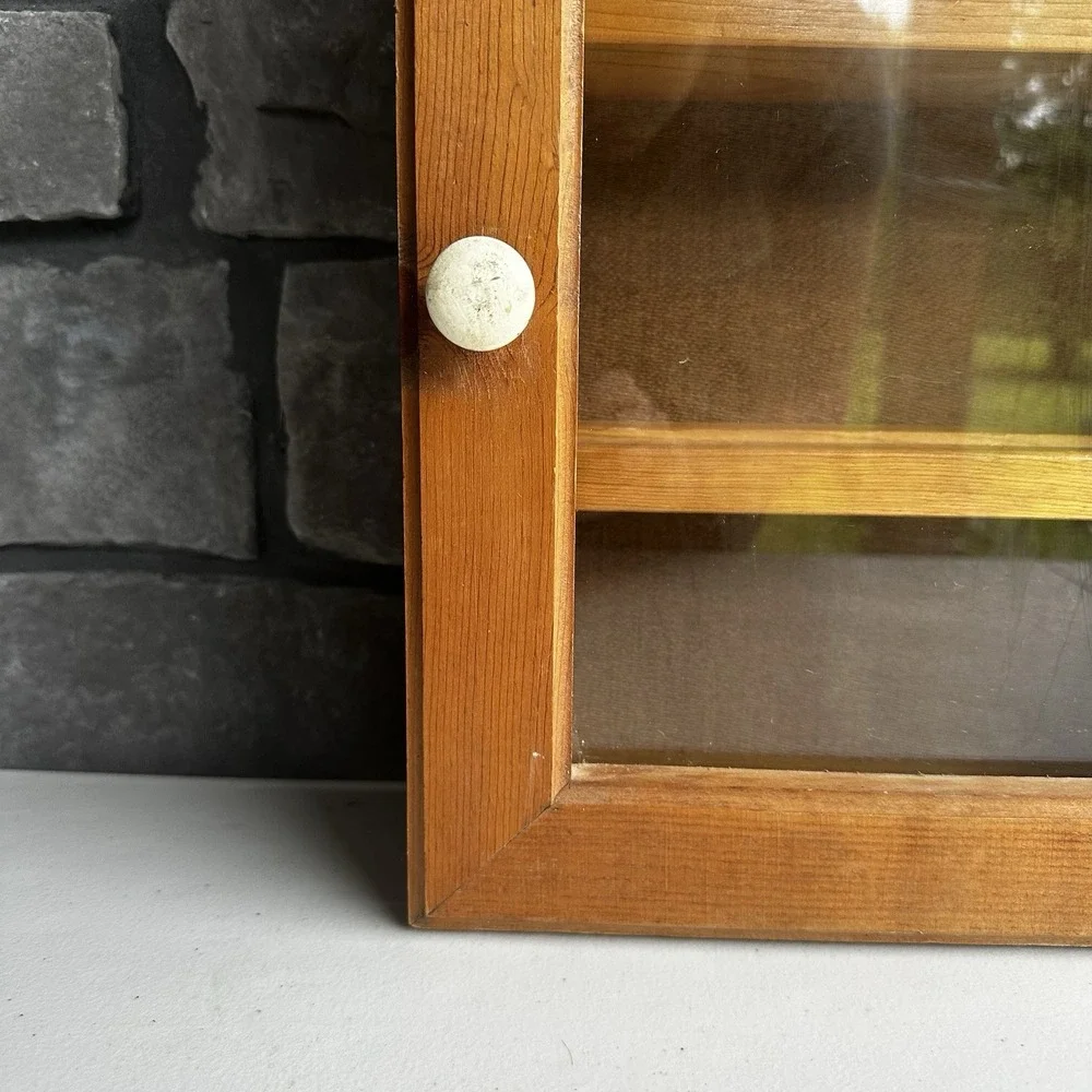 Vintage Wooden Wall Mount Countertop Display Cabinet w/Glass Door Granny Cottage